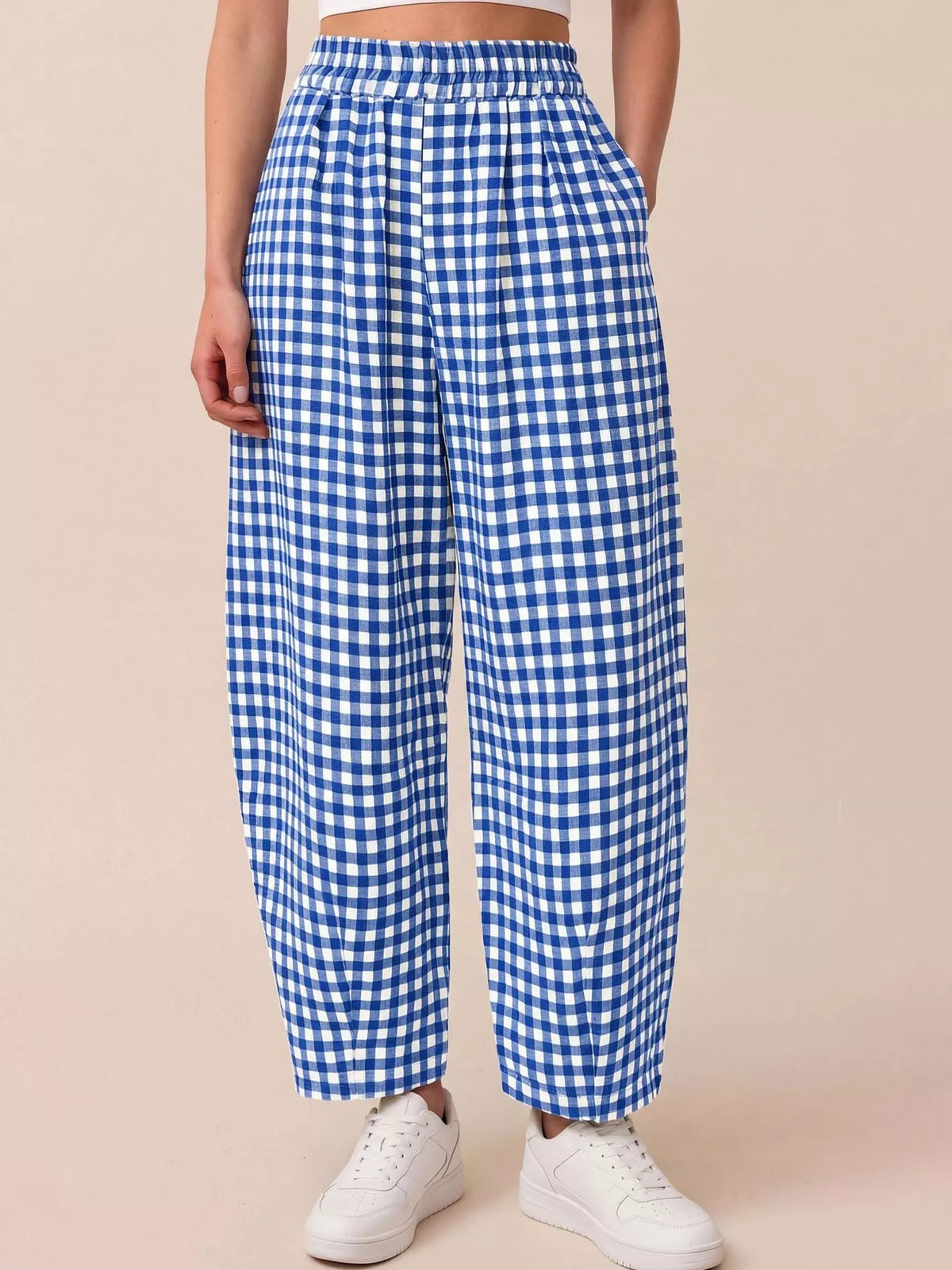 Gingham Wide-leg Casual Pants (8)