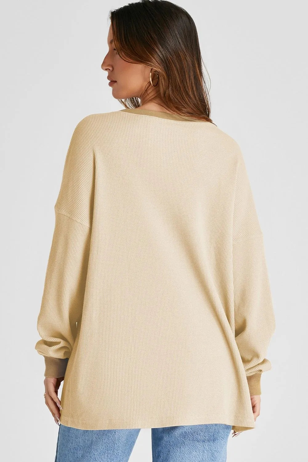 Waffle-knit Long Sleeve Sweatshirt (17)