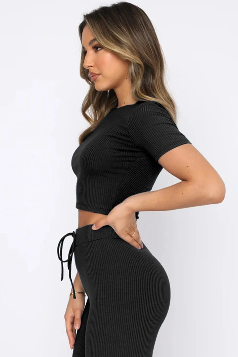 Round Neck Short Sleeve Top Pants Set (14)