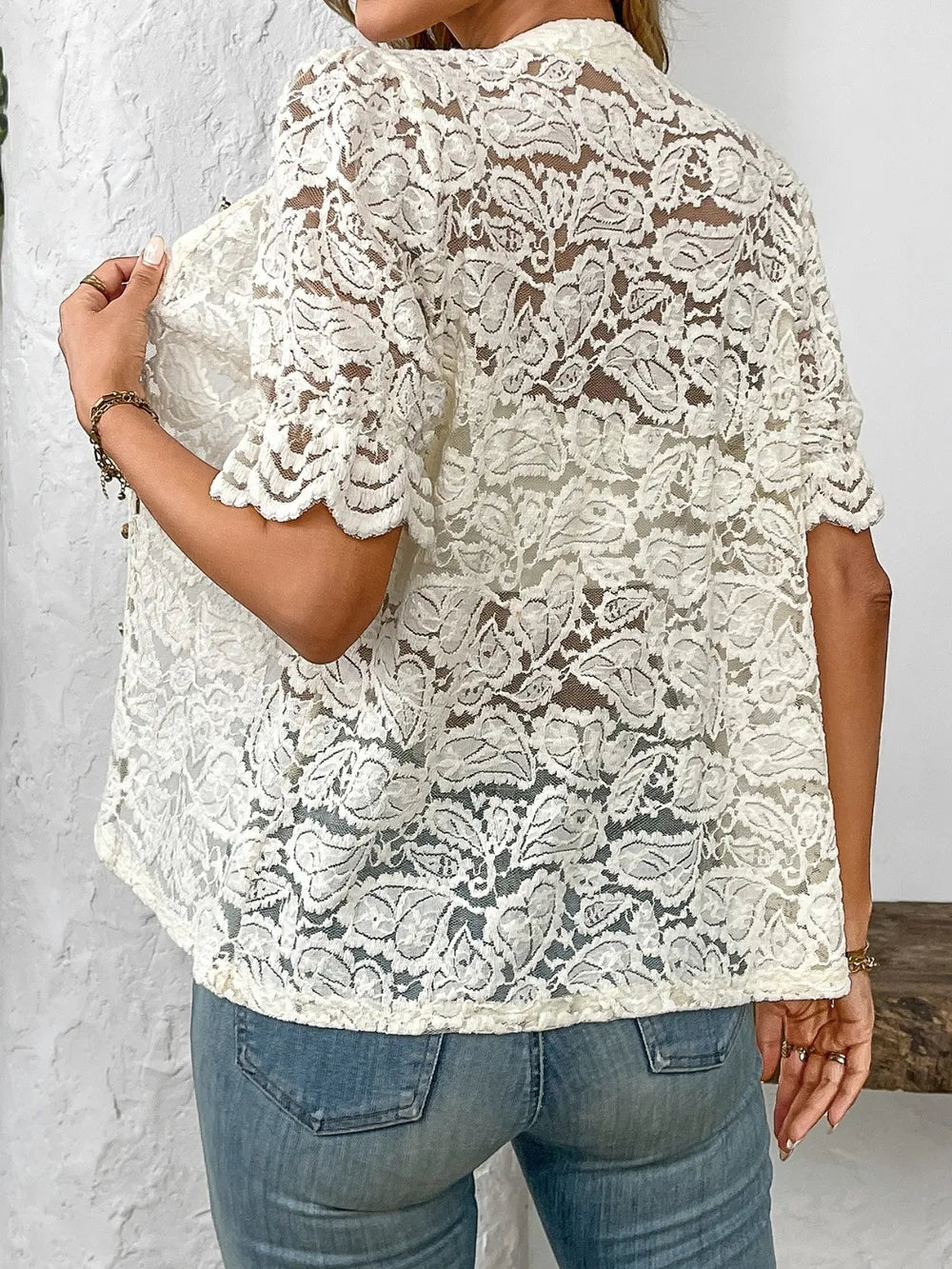 Button Down Half Sleeve Lace Shirt (2)