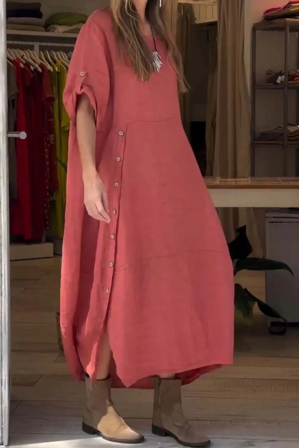 Full Size Relaxed Fit Short Sleeves Dress Plus (2)