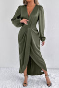 Satin Balloon Sleeve Midi Dress (2)