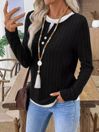 Ribbed Knit Button Detail Contrast Sweater (18)