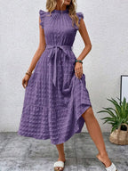 Tied Ruffled Cap Sleeve Midi Dress (24)