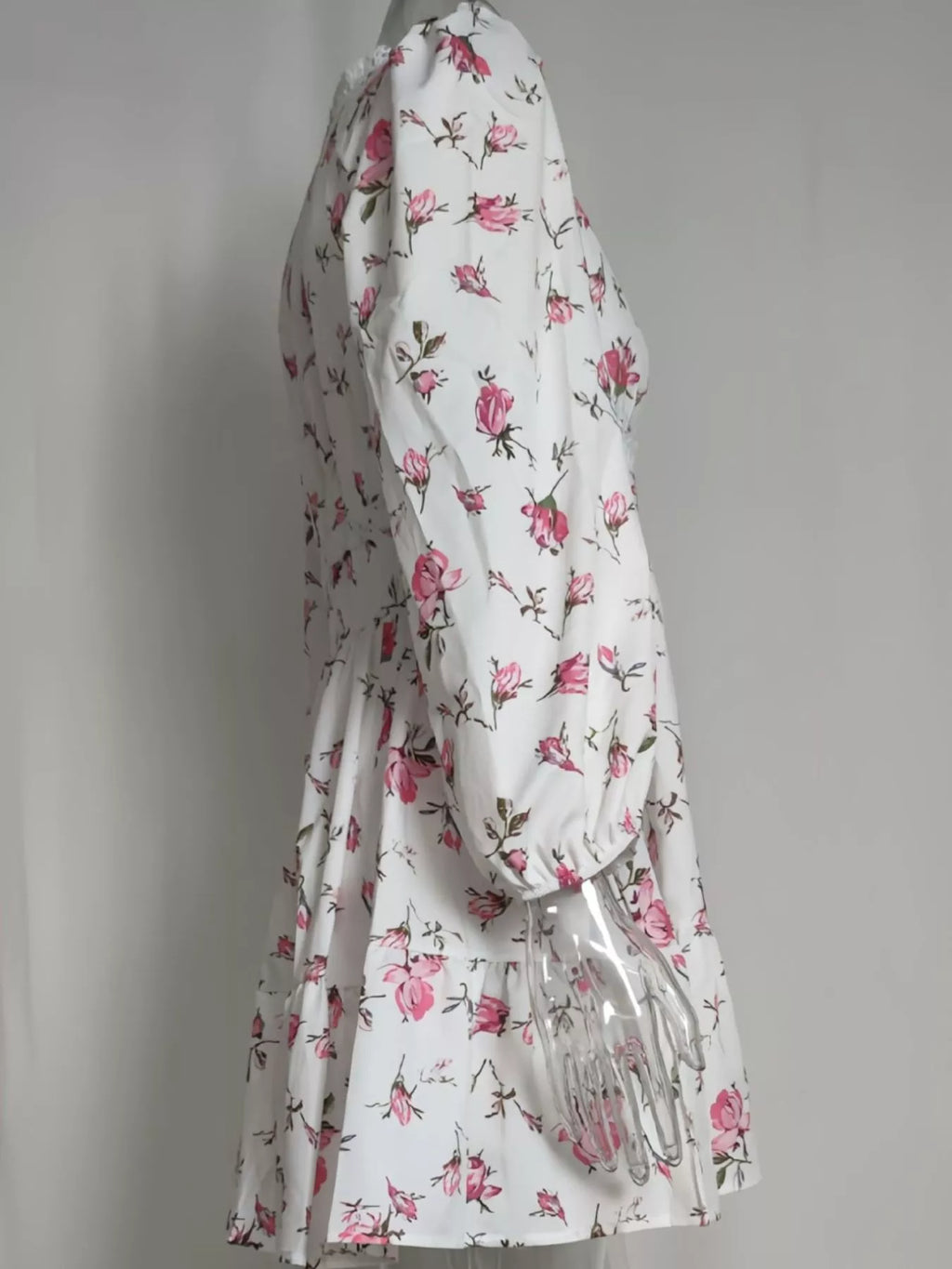 Lace Detail V-neck Balloon Sleeve Dress (5)