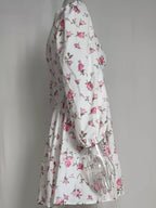 Lace Detail V-neck Balloon Sleeve Dress (5)