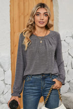 Ruched Round Neck Flounce Sleeve T-shirt