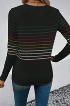 Striped Round Neck Long Sleeve T-shirt (5)