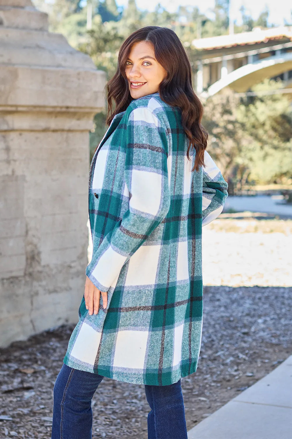 Full Size Plaid Button Up Lapel Collar Coat (10)