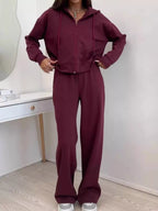 Zip-up Hoodie Wide-leg Pants Set (7)