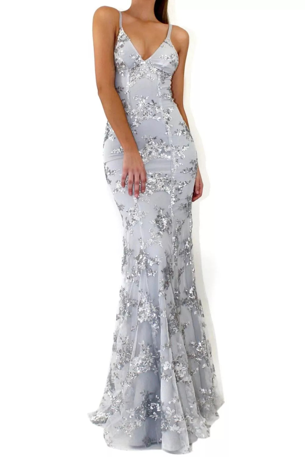 Full Size Sequin Tie Back V-neck Maxi Dress Plus