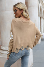 Flower Distressed Long Sleeve Sweater (19)