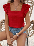 Ruffled Square Neck Cap Sleeve Blouse (6)