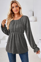 Ruched Round Neck Flounce Sleeve Blouse (23)