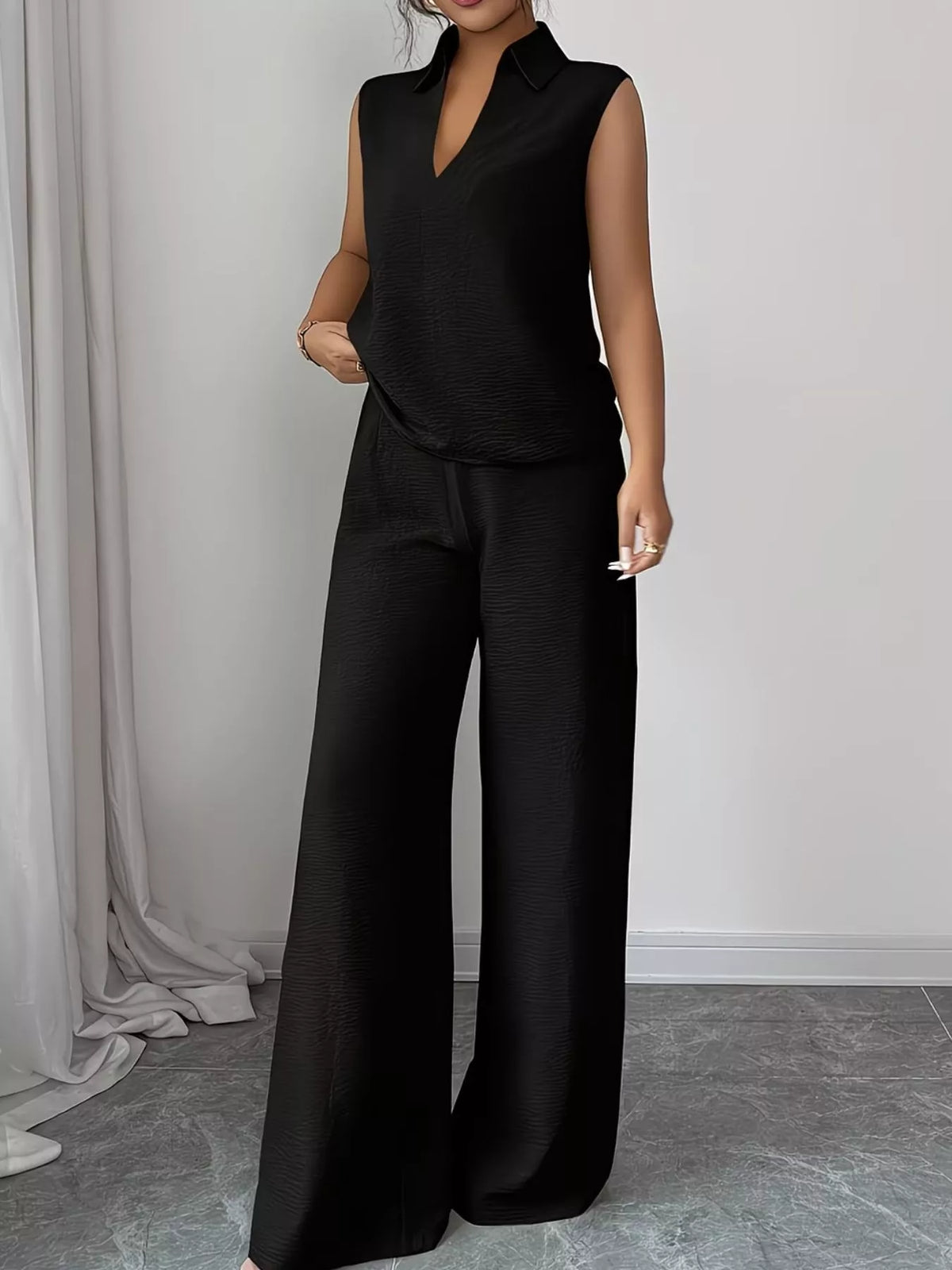 Sleeveless Top Wide Leg Pants Set (13)