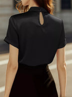 Satin Keyhole Short Sleeve Blouse (8)