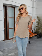 Round Neck Lace Short Sleeve T-shirt (17)