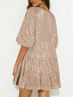 Sequin Round Neck Half Sleeve Mini Dress (30)
