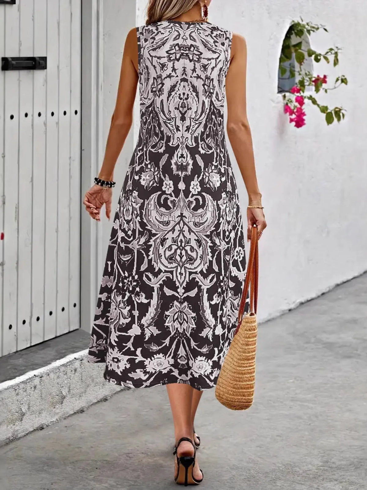 Printed Sleeveless Midi Dress (2)