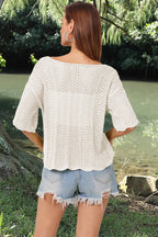 Openwork Round Neck Half Sleeve Knit Top (20)