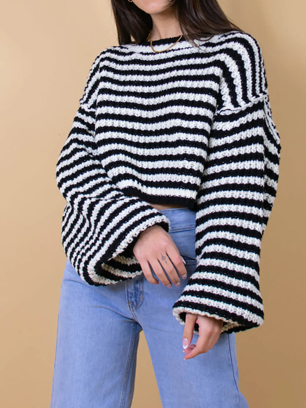 Oversized Striped Drop Shoulder Sweater (4)