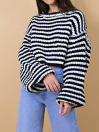 Oversized Striped Drop Shoulder Sweater (4)