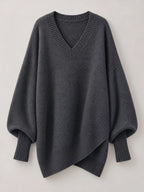 Full Size V-neck Oversized Batwing Sleeve Sweater Plus (28)