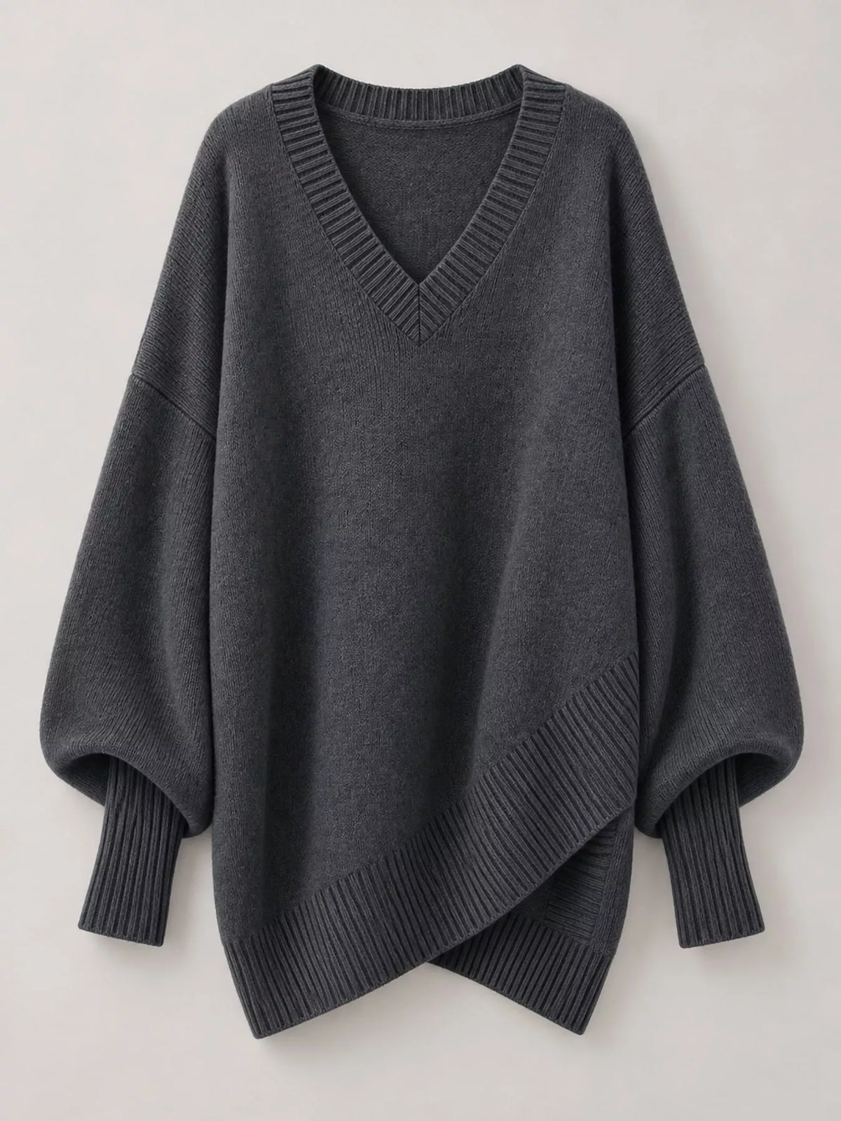 Full Size V-neck Oversized Batwing Sleeve Sweater Plus (28)