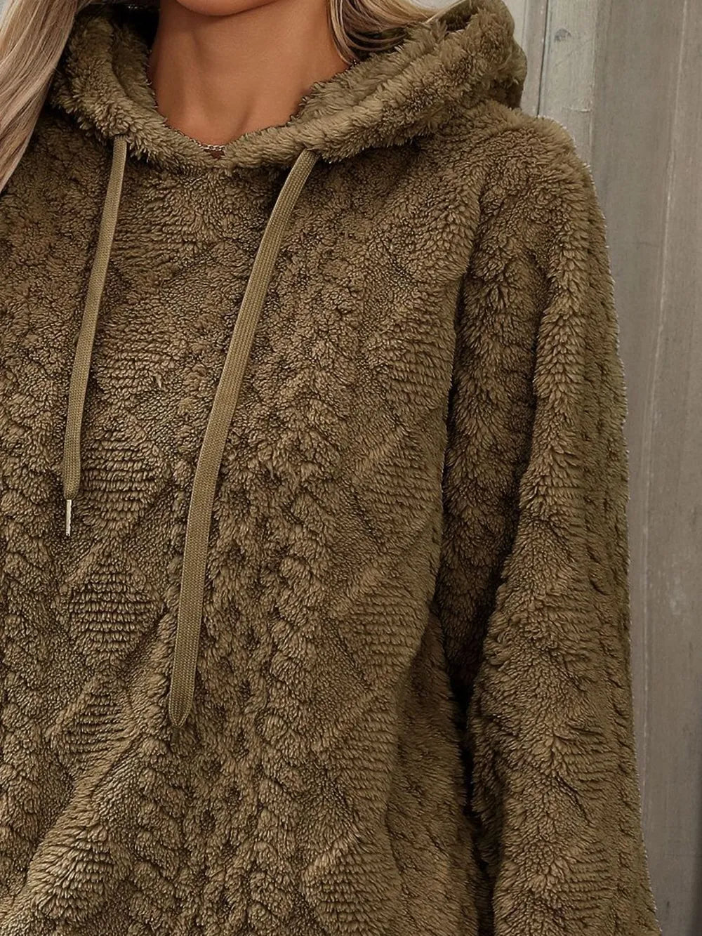 Drawstring Long Sleeve Plush Hoodie (13)