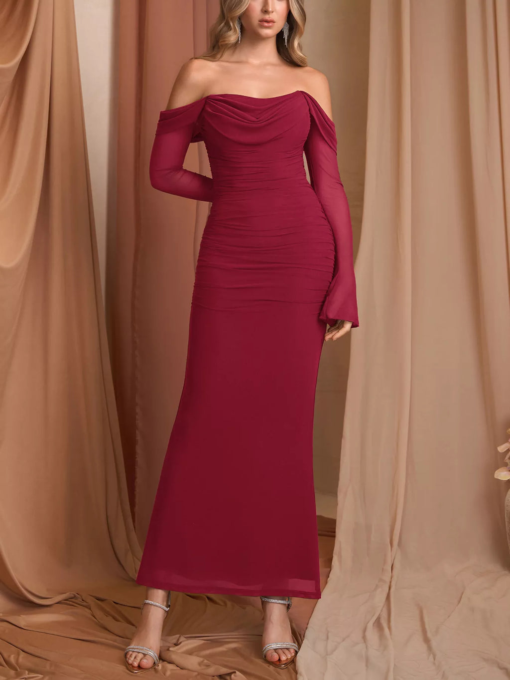 Off-shoulder Ruched Mermaid Maxi Dress (17)