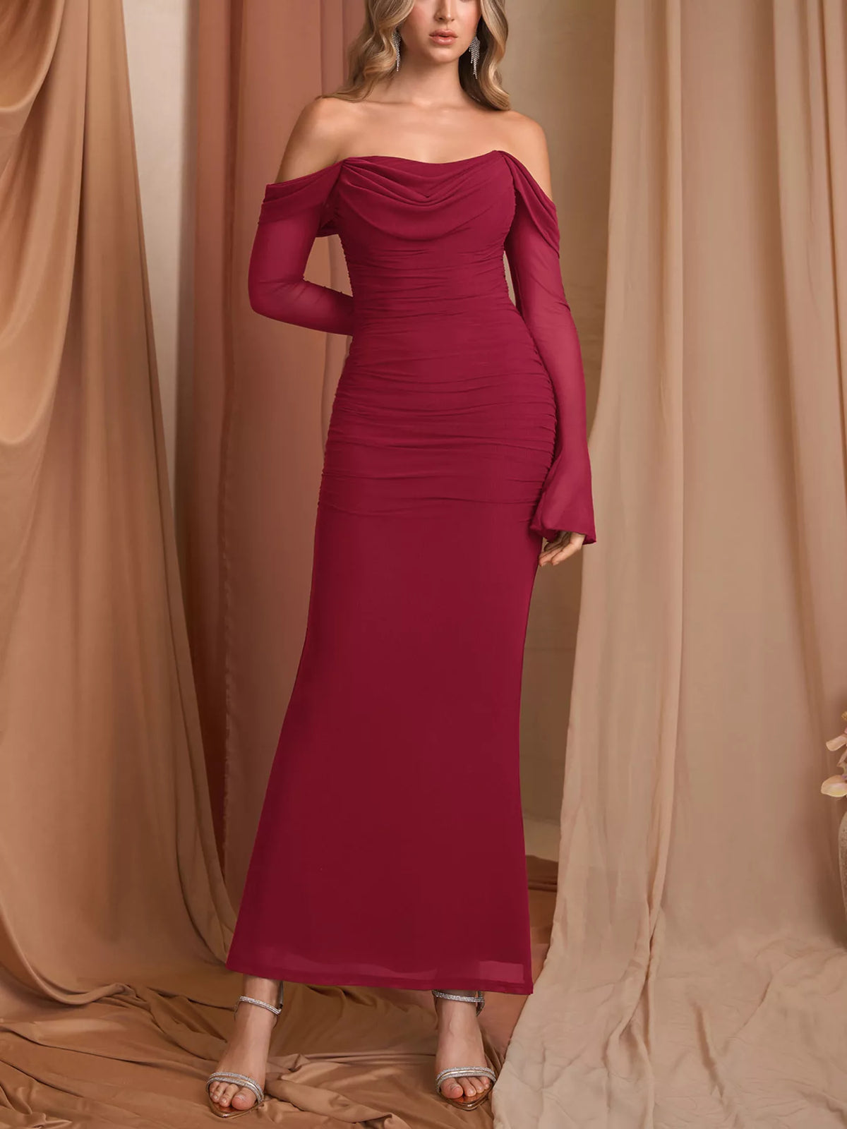 Off-shoulder Ruched Mermaid Maxi Dress (17)