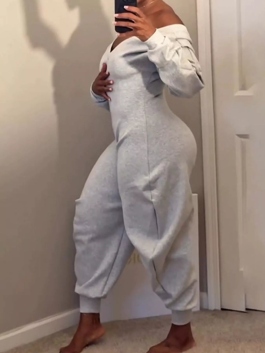 Off-shoulder Long Sleeve Casual Jumpsuit (5)