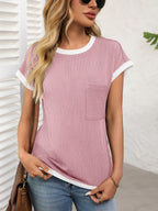Contrast Trim Round Neck Short Sleeve T-shirt (12)