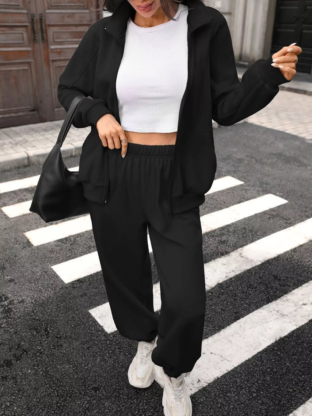Zip-up Long Sleeve Top Pants Set (11)