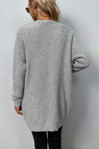 Rib-knit Open Front Pocketed Cardigan (2)