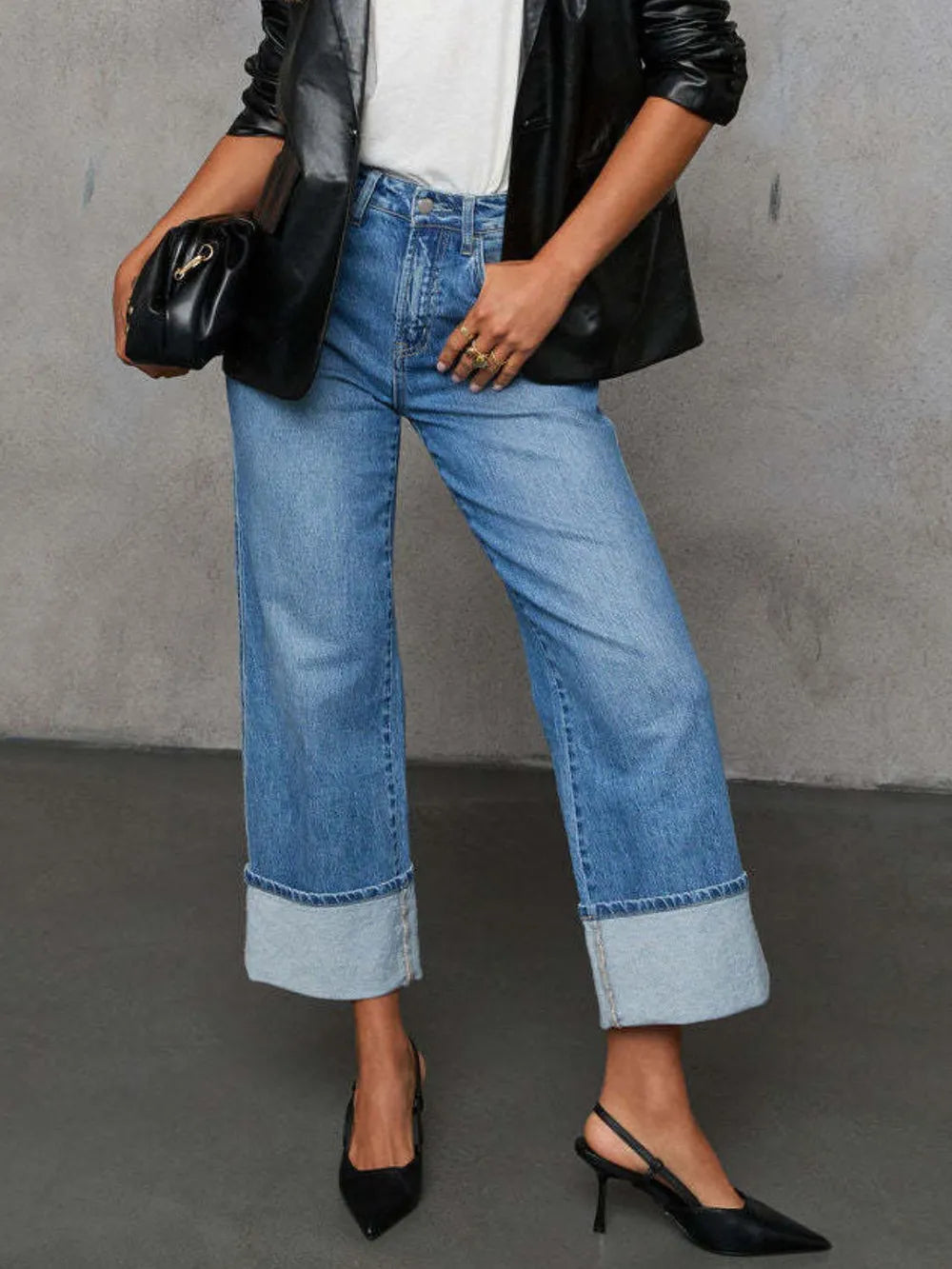 High Waisted Straight Leg Rolled Jeans (5)
