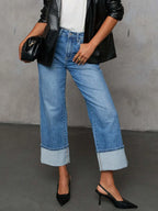 High Waisted Straight Leg Rolled Jeans (5)
