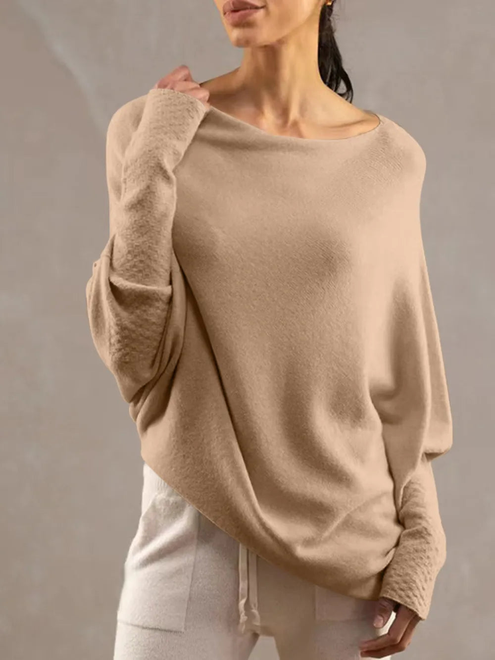 Full Size Boat Neck Batwing Sleeve Knit Top (8)