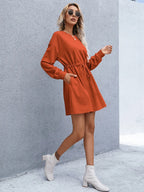 Drawstring Round Neck Dropped Shoulder Mini Dress (5)