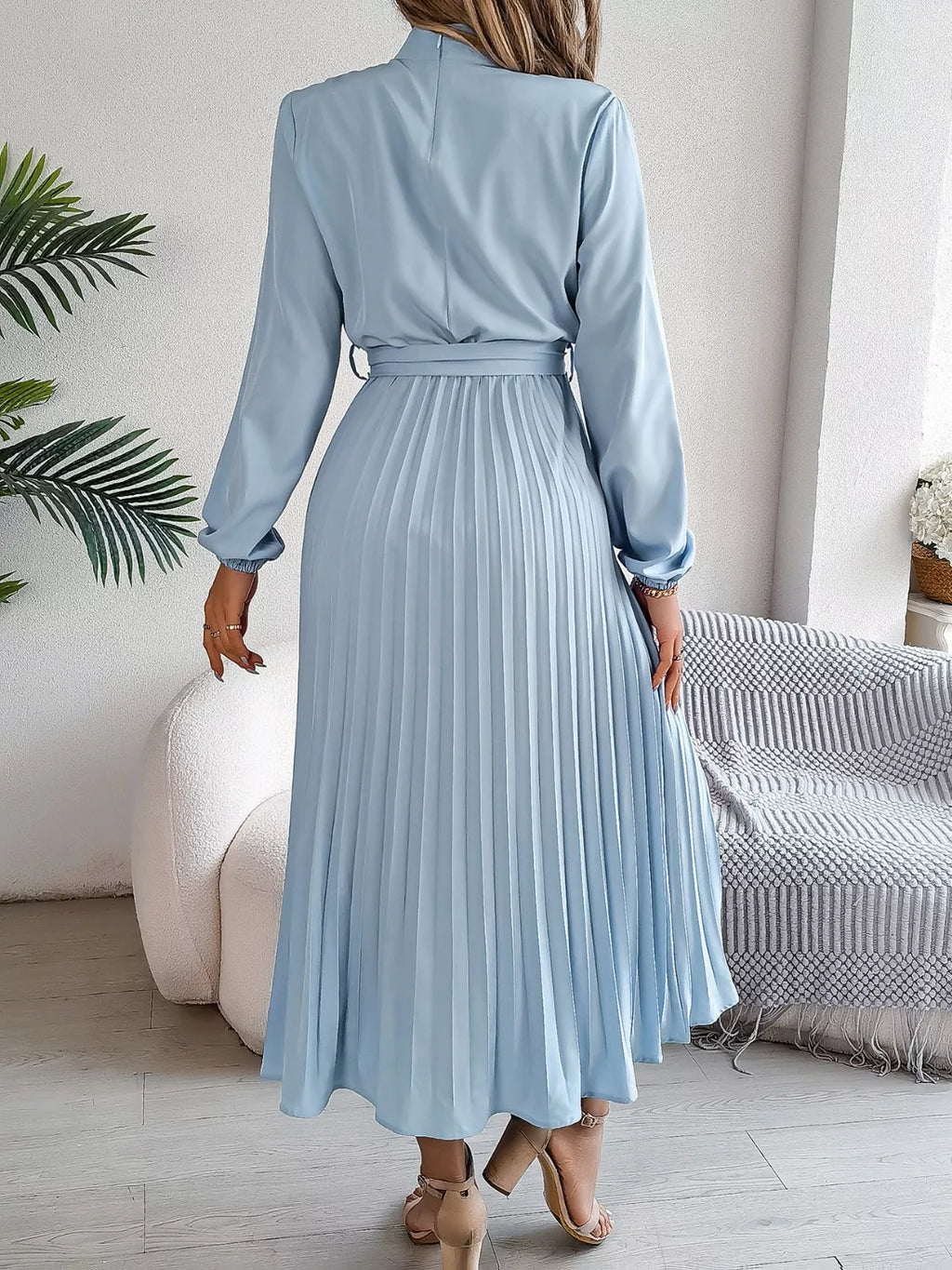 Mock Neck Pleated Midi Dress (10)