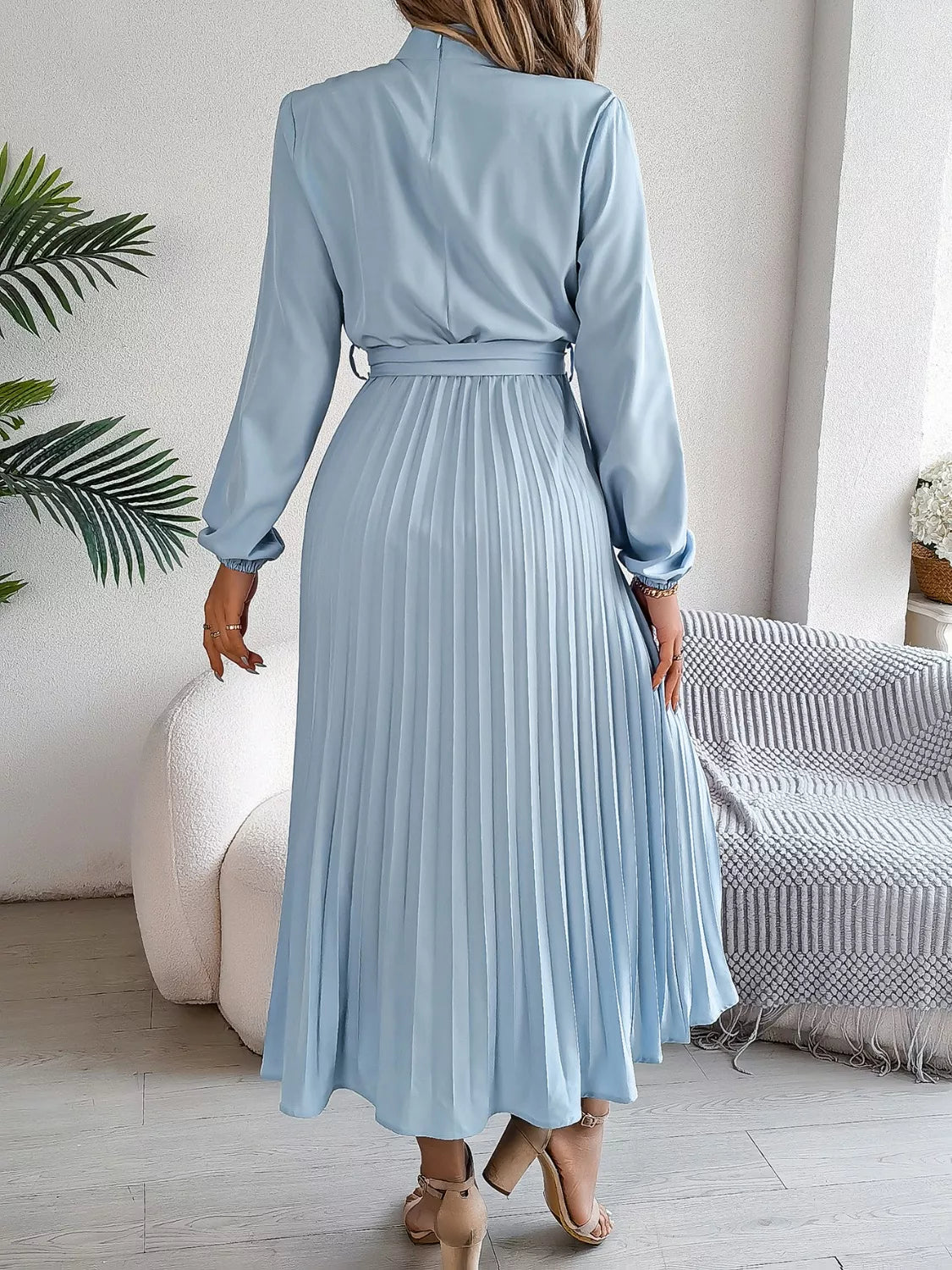 Mock Neck Pleated Midi Dress (10)