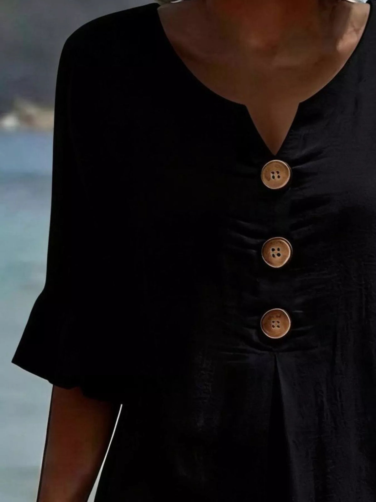 Full Size Button Decor Ruffle Sleeve Midi Dress Plus (4)