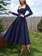 Sweetheart Neckline Long Sleeve A-line Midi Dress (16)
