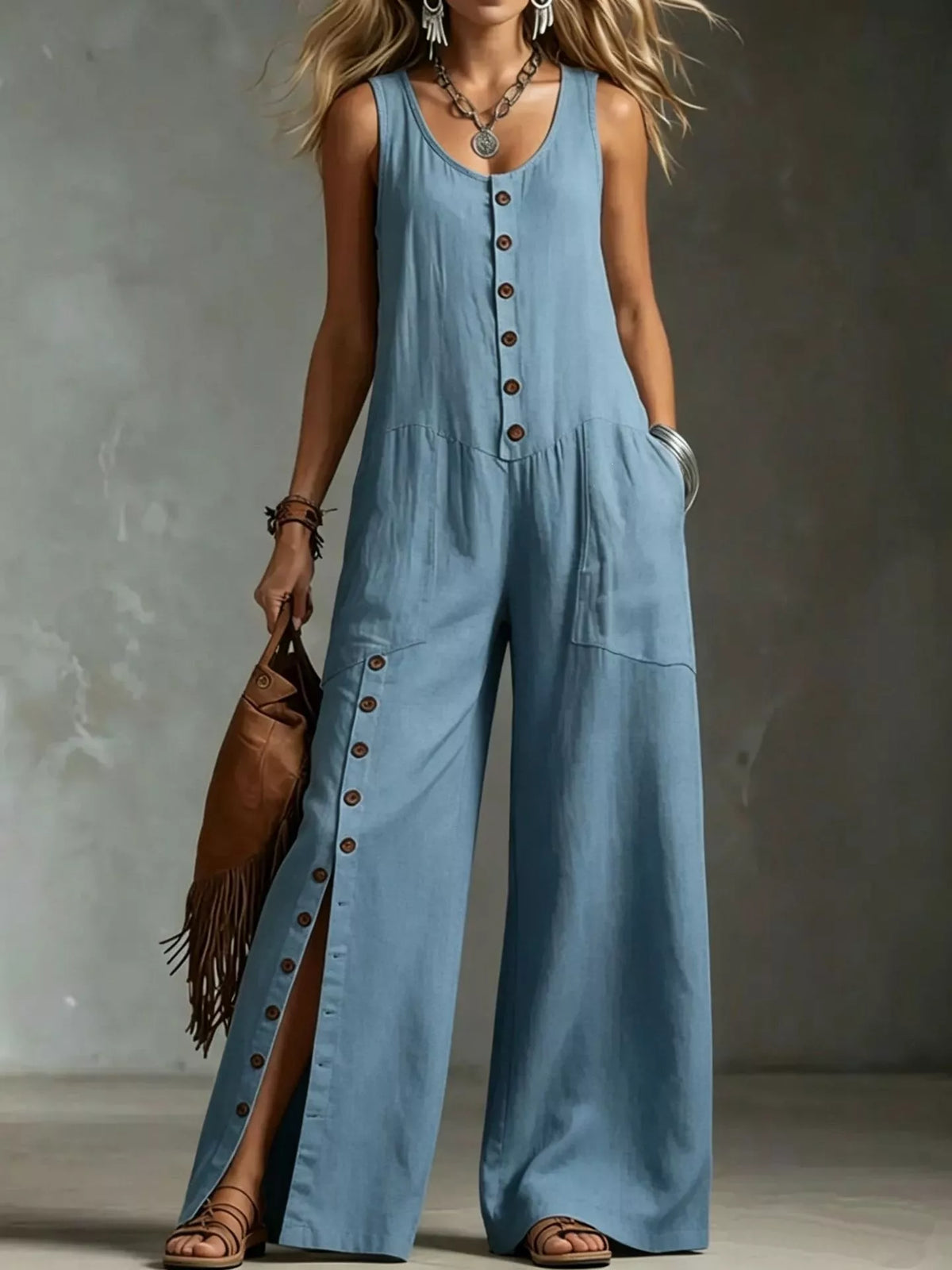 Full Size Sleeveless Button Front Wide Leg Jumpsuit Plus (3)