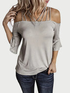 Full Size Cold Shoulder Three-quarter Sleeve Blouse (6)