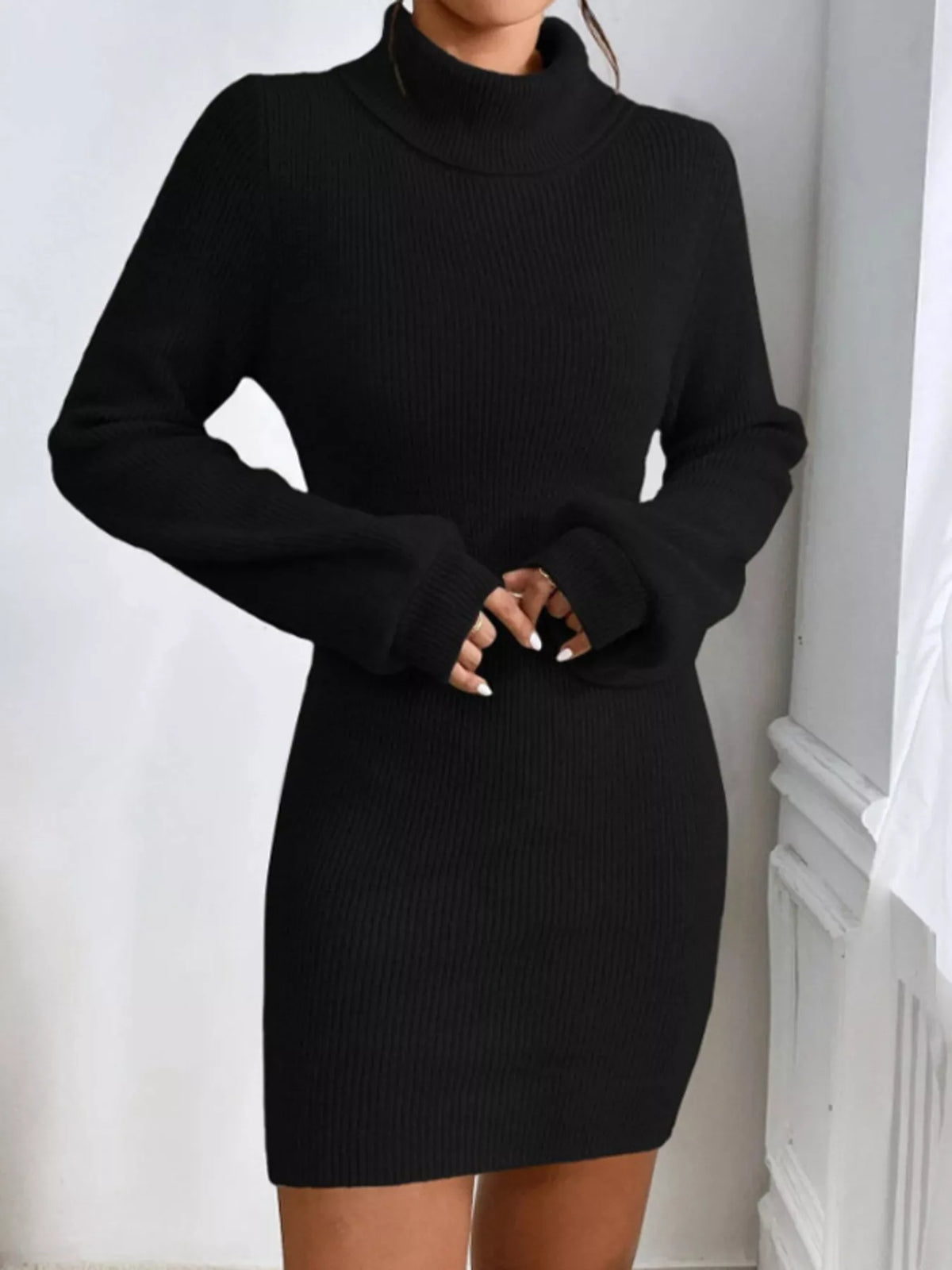 Turtleneck Ribbed Knit Sweater Dress (18)