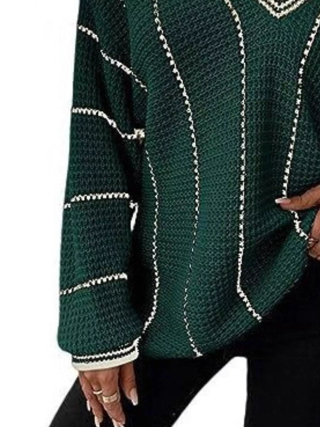 V-neck Textured Knit Sweater (22)