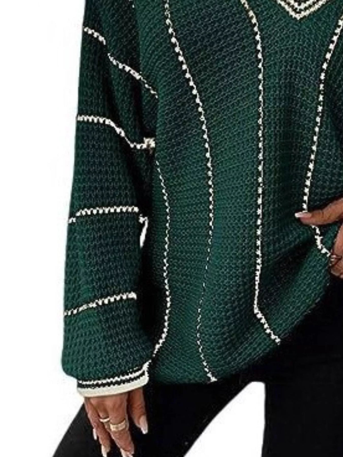 V-neck Textured Knit Sweater (22)