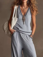 V-neck Sleeveless Tank Wide-leg Pants Set (4)
