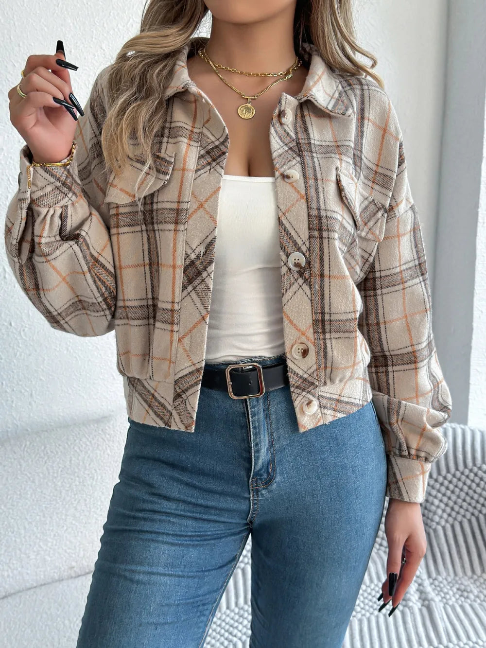 Plaid Button Up Long Sleeve Jacket (19)